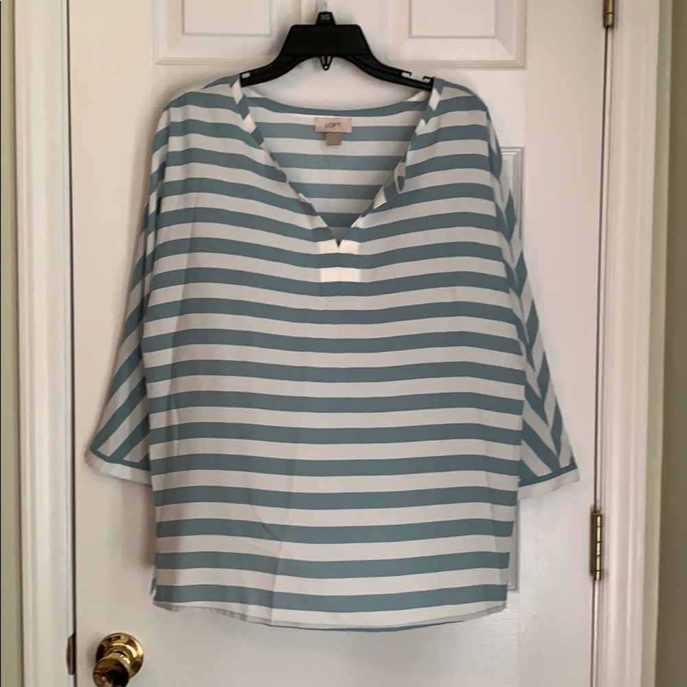 Blue and white striped 3/4 sleeve top from LOFT